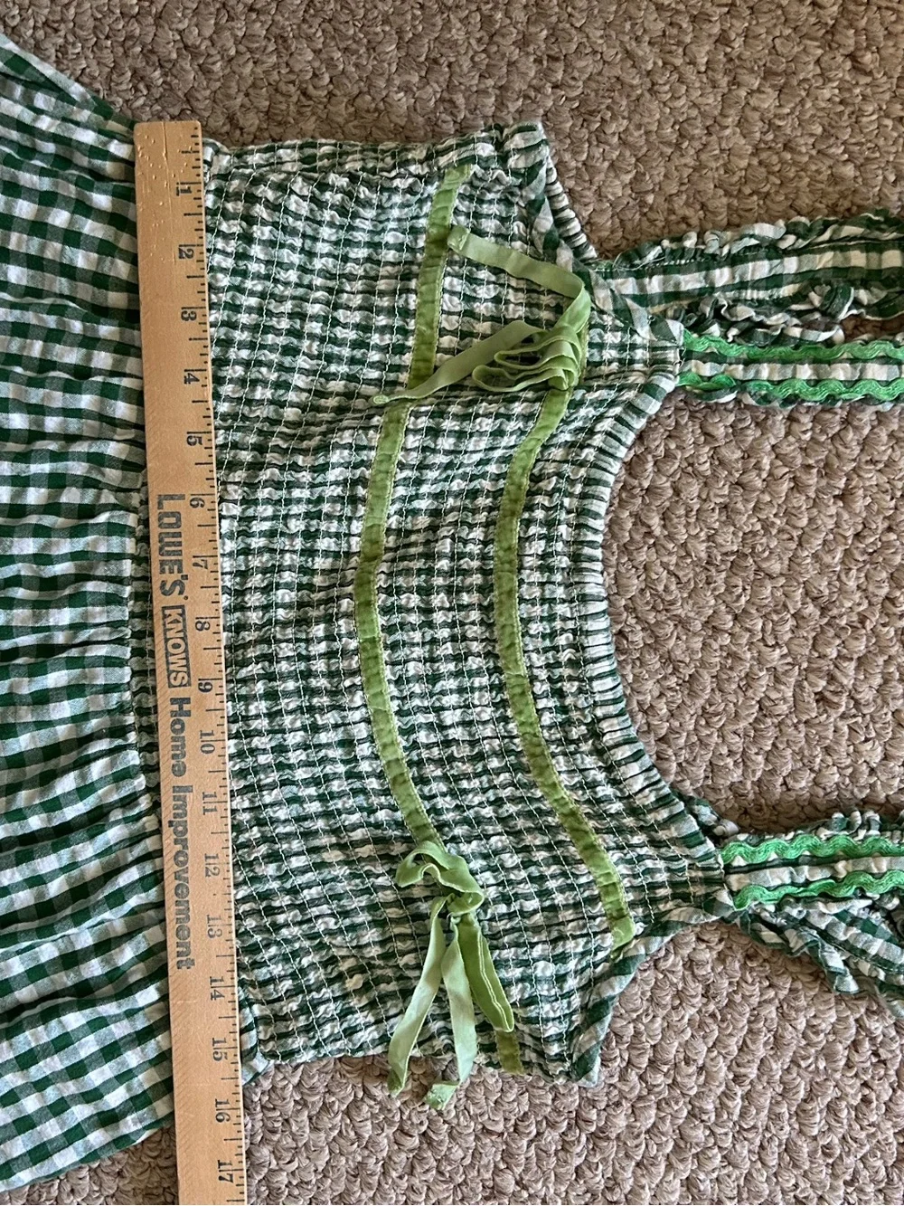 Anthropologie Neon Rose Gingham Ruffle Maxi Green Dress size L - Picture 8 of 10